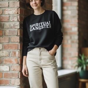SPIRITUAL GANGSTER - “old school” Black Crewneck Sweatshirt Size S